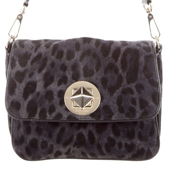 kate spade ♠️ new york Suede Harlow Algonquin Black Leopard Bag EUC - Picture 2 of 8